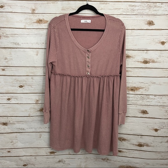 TALULAH Dresses & Skirts - Talulah Pink Waffle Knit Babydoll boutique Tunic Mini Dress